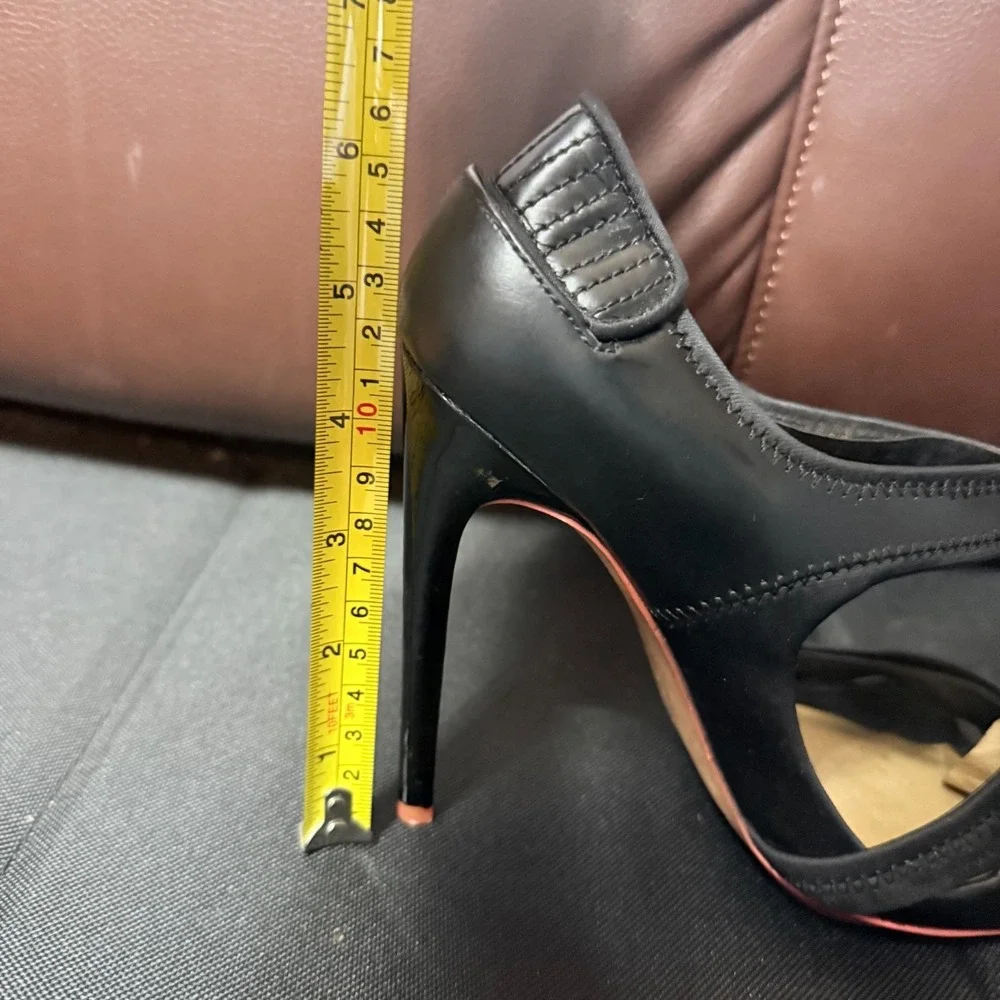 L.A.M.B. Black Leather Suede Ankle Strap Stiletto Heels‎ Womens 5.5M